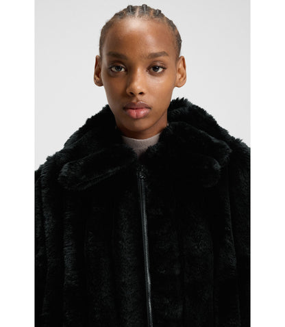 Hugo Adjustable Hem Jacket In Faux Fur Black Women's