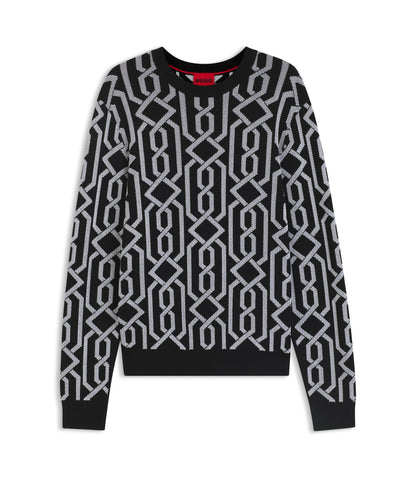 Hugo Jacquard Pattern Sweater In A Regular Fit Black