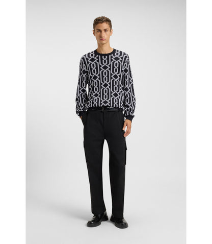 Hugo Jacquard Pattern Sweater In A Regular Fit Black