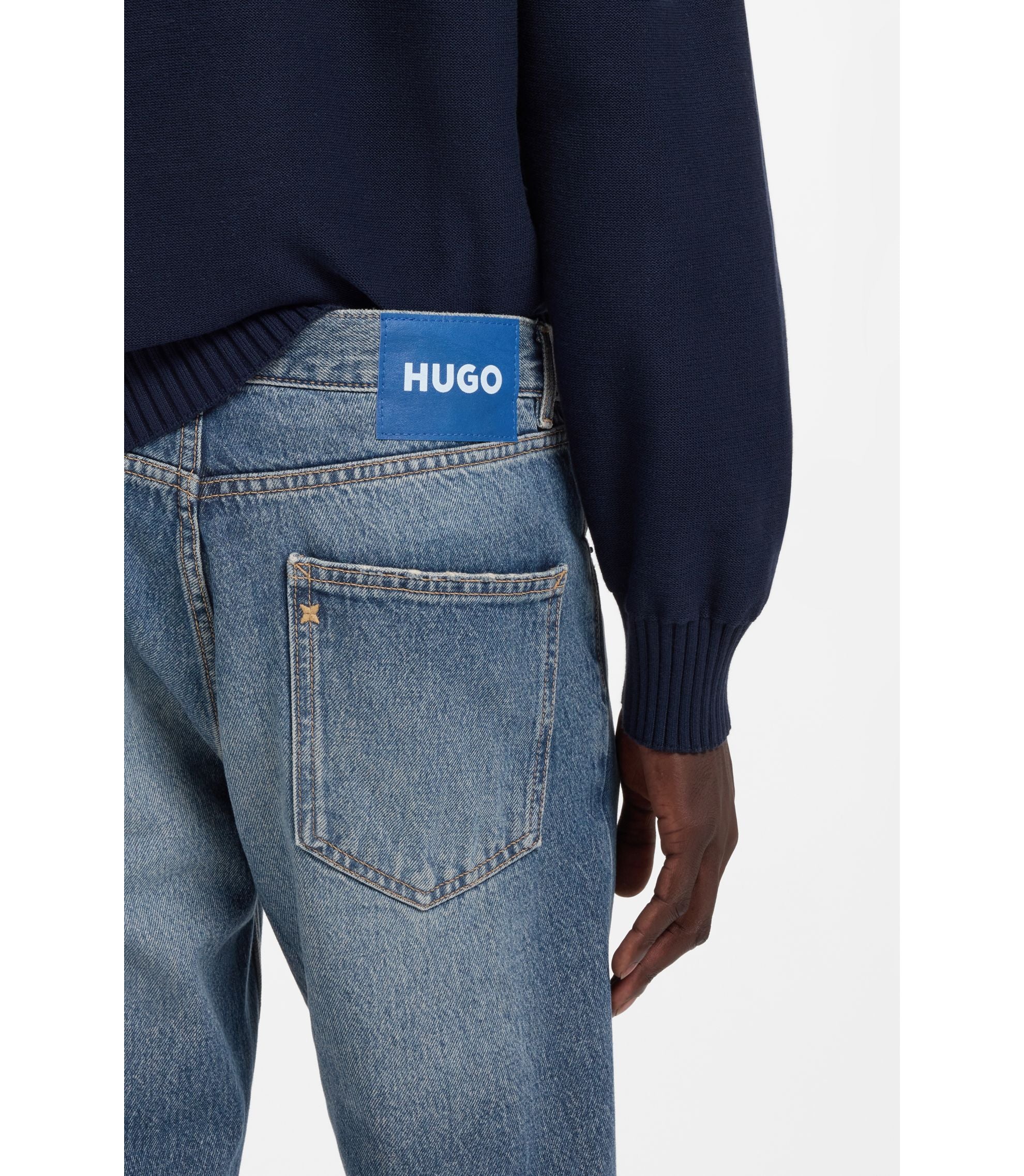 Hugo Blue Regular Fit Jeans In Whiskered Denim Blue