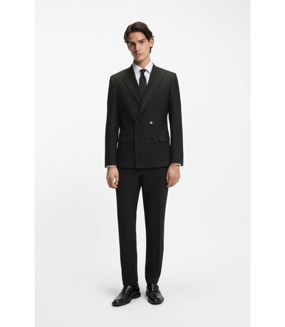 Hugo Slim Fit Trousers In Wool Blend Poplin Black