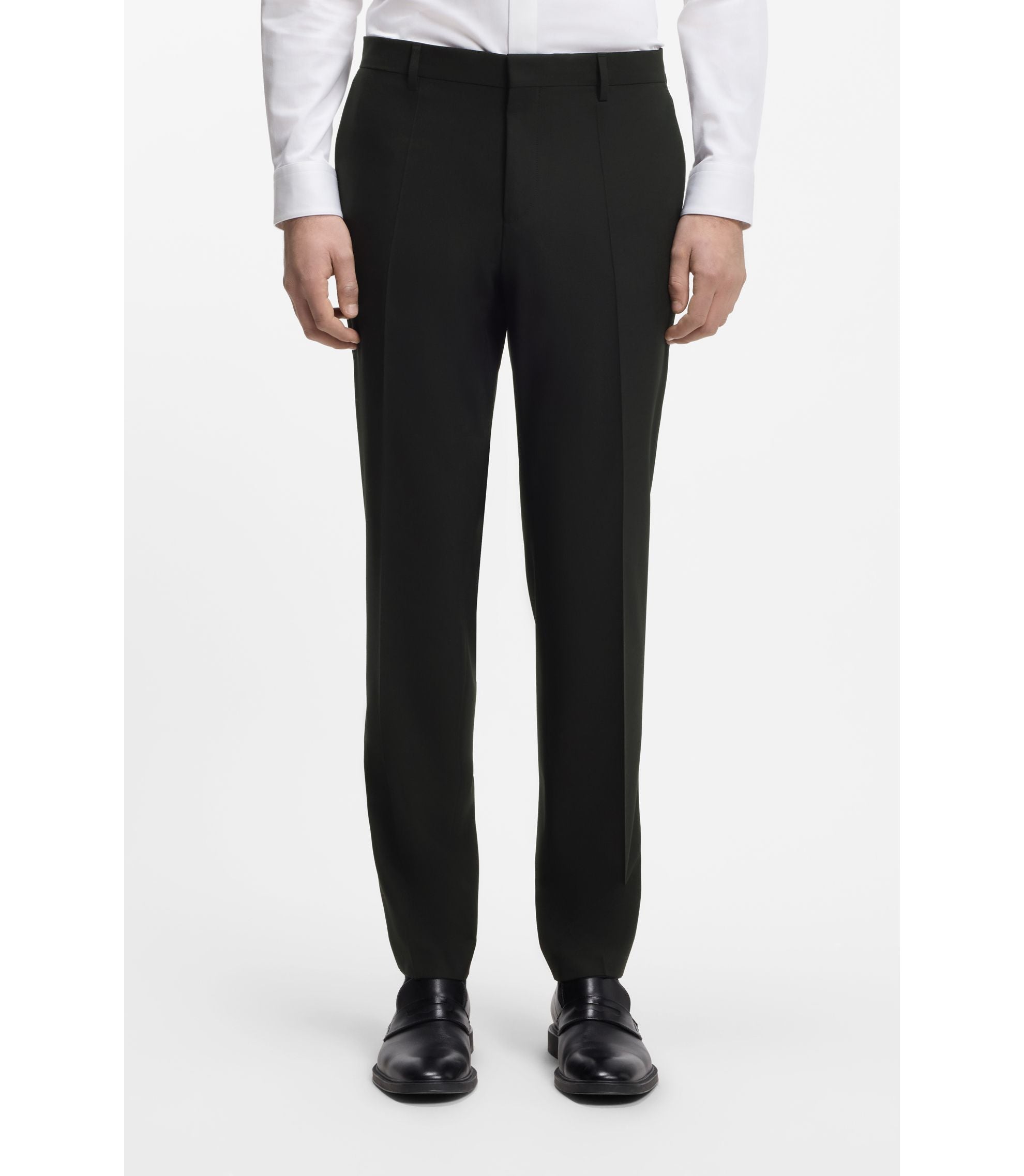 Hugo Slim Fit Trousers In Wool Blend Poplin Black