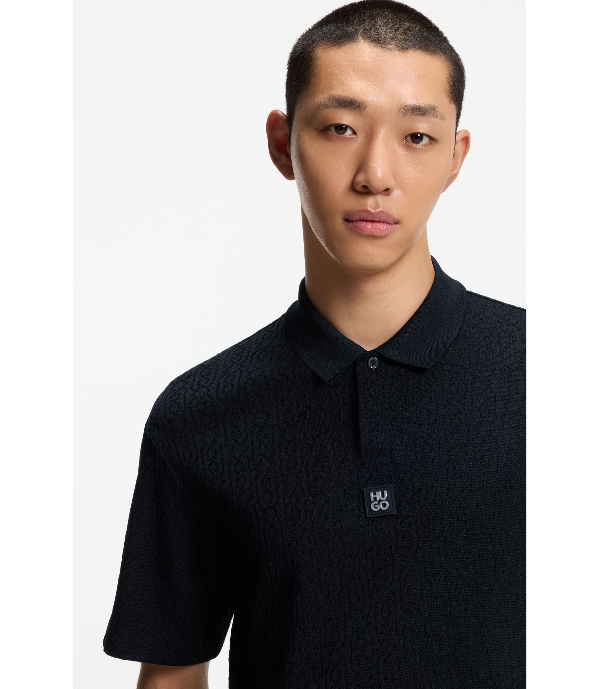 Hugo Jacquard Pattern Polo Shirt In A Relaxed Fit Black