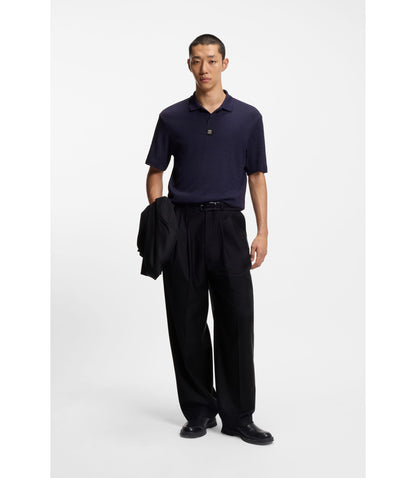 Hugo Jacquard Pattern Polo Shirt In A Relaxed Fit Dark Blue