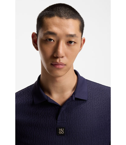 Hugo Jacquard Pattern Polo Shirt In A Relaxed Fit Dark Blue