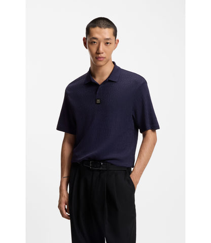 Hugo Jacquard Pattern Polo Shirt In A Relaxed Fit Dark Blue
