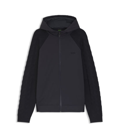 Boss Zip Up Hoodie With Tonal Textured Jacquard Dark Blue
