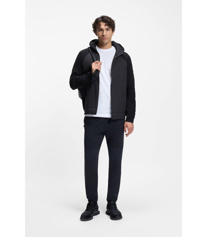 Boss Zip Up Hoodie With Tonal Textured Jacquard Dark Blue