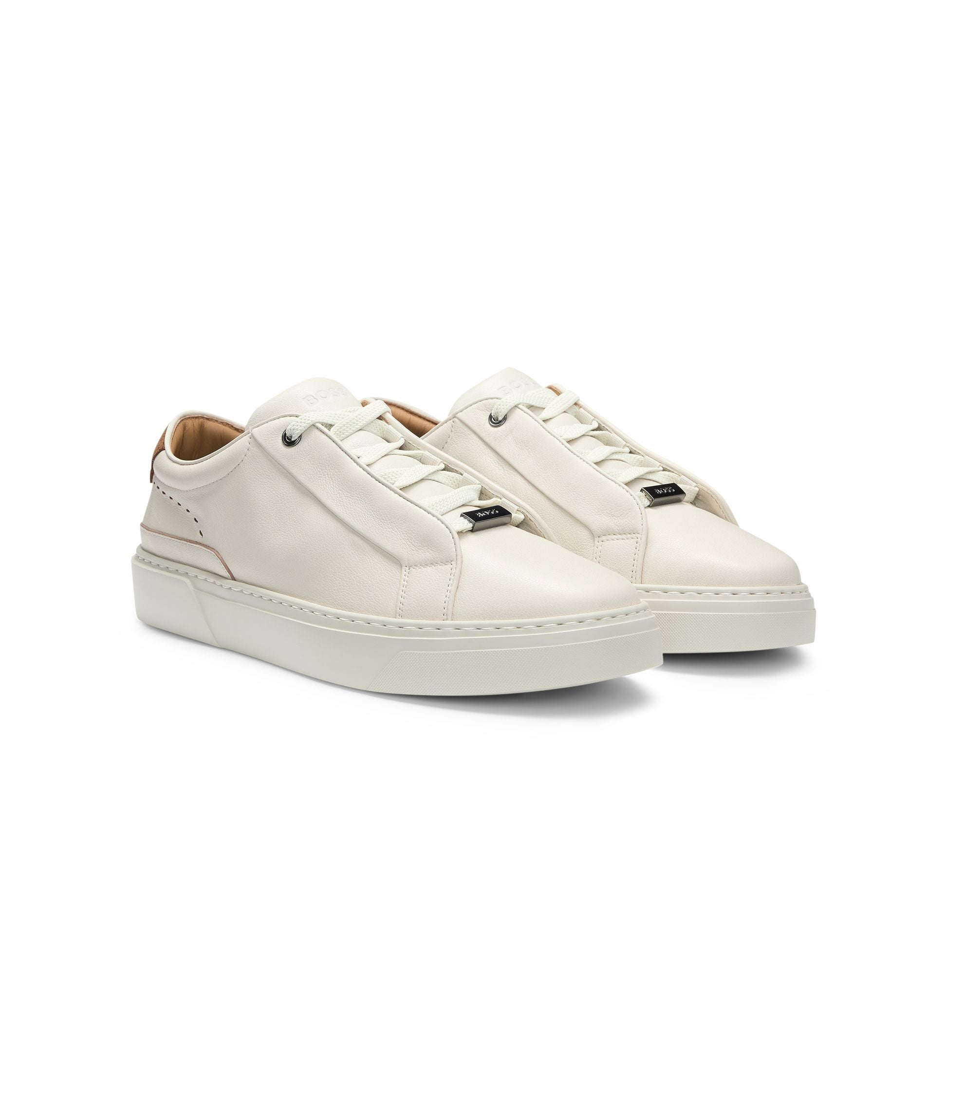 Boss Suede Backtab Trainers In Leather White White