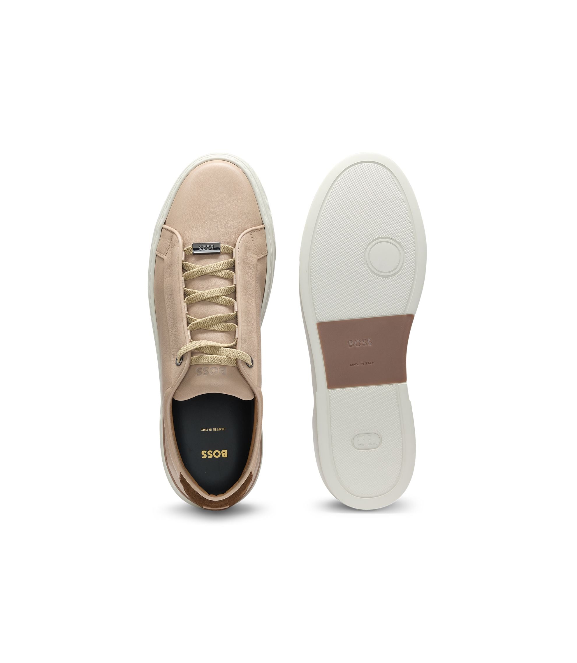 Boss Suede Backtab Trainers In Leather Beige Beige