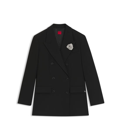Hugo Oversized Fit Blazer With Rhinestone Lapel Brooch Black Women's