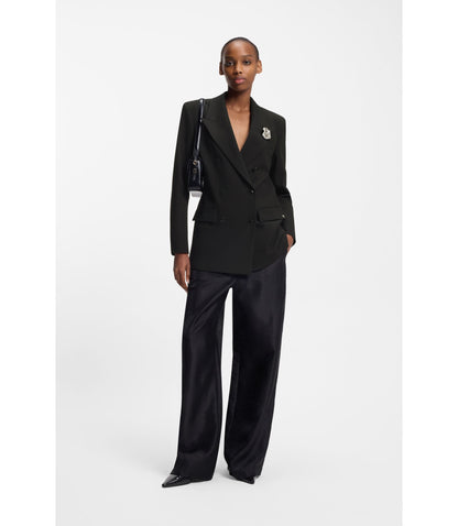 Hugo Oversized Fit Blazer With Rhinestone Lapel Brooch Black Women's
