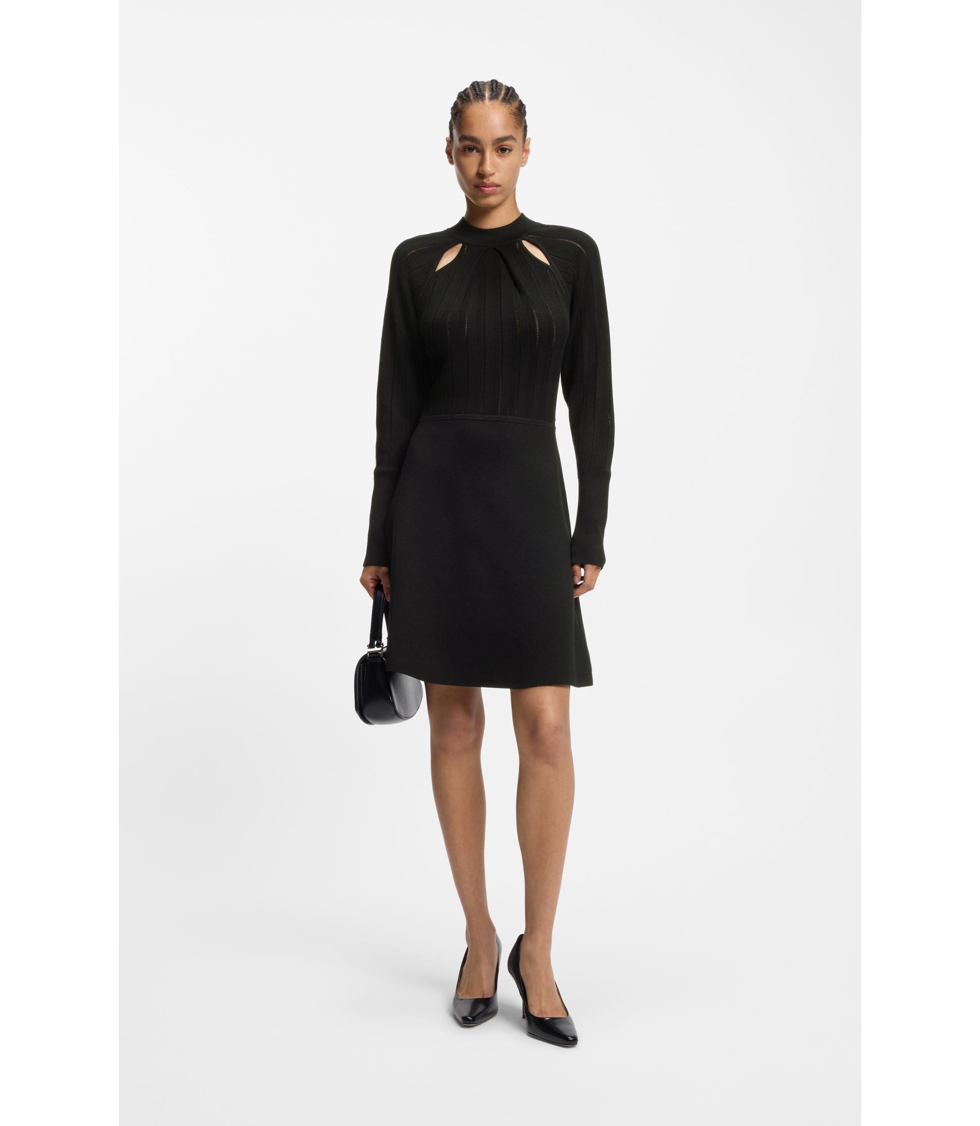 Boss Skater Style Dress With Lace Stitch Detailing Black Women's