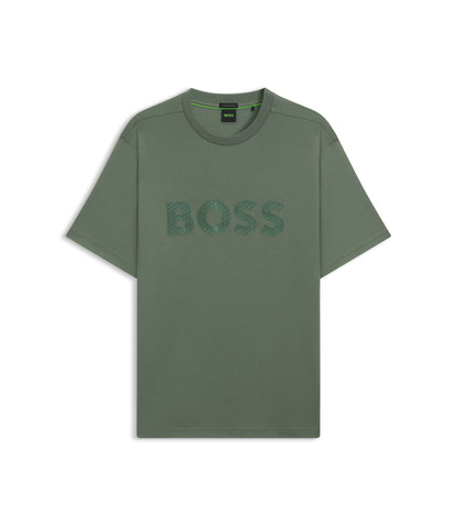 Boss Structured Logo T Shirt In Cotton Jersey Light Green