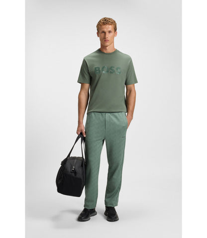 Boss Structured Logo T Shirt In Cotton Jersey Light Green