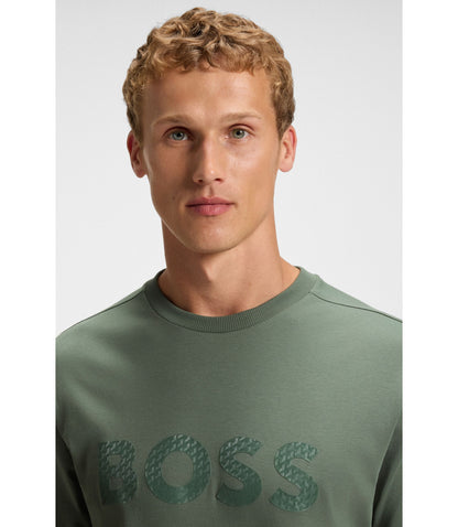 Boss Structured Logo T Shirt In Cotton Jersey Light Green