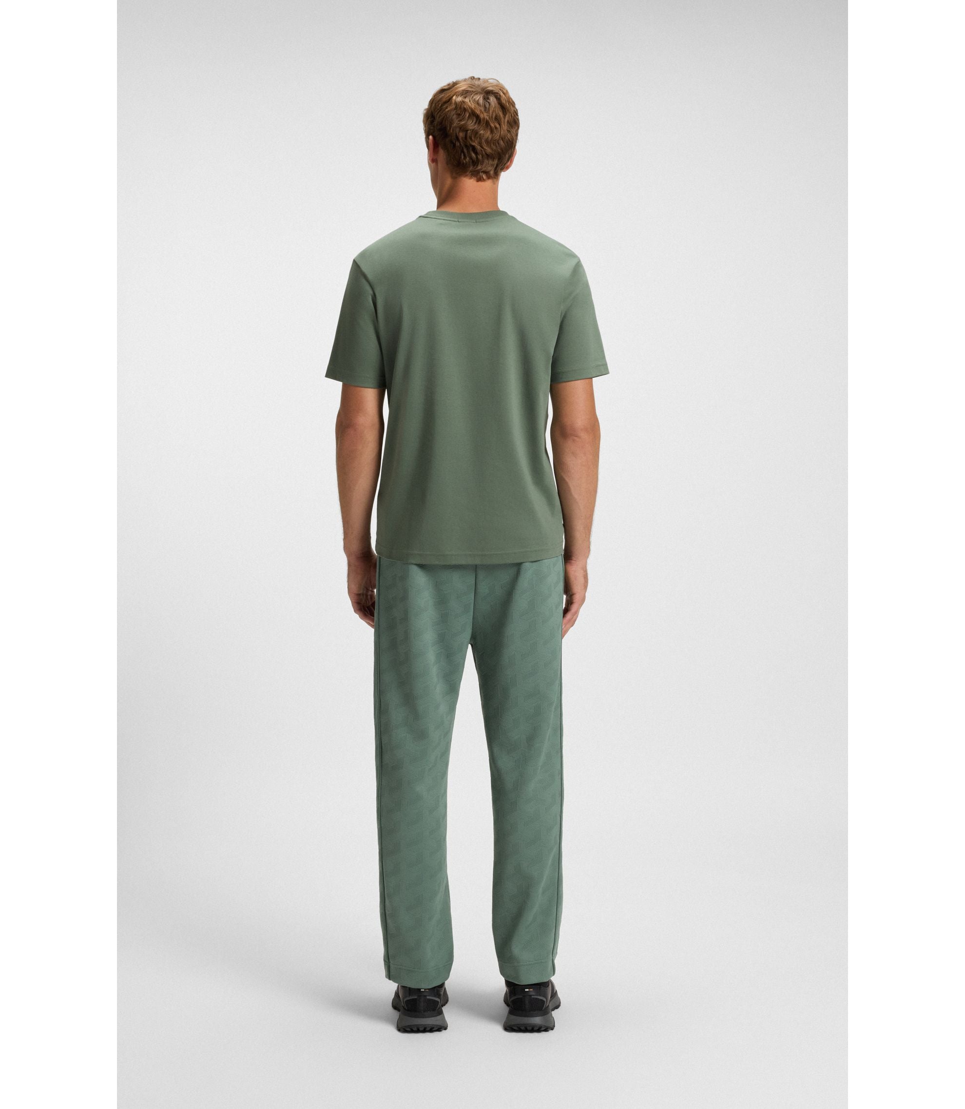 Boss Structured Logo T Shirt In Cotton Jersey Light Green
