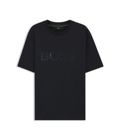Boss Structured Logo T Shirt In Cotton Jersey Dark Blue