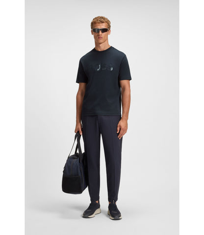 Boss Structured Logo T Shirt In Cotton Jersey Dark Blue