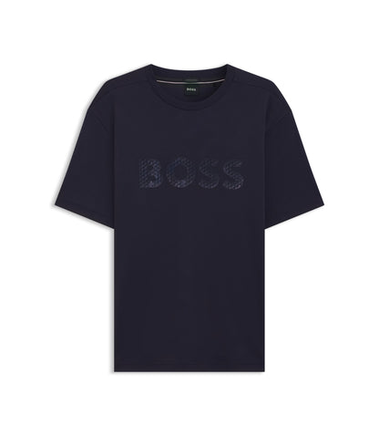 Boss Structured Logo T Shirt In Cotton Jersey Purple