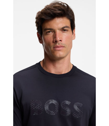 Boss Structured Logo T Shirt In Cotton Jersey Purple