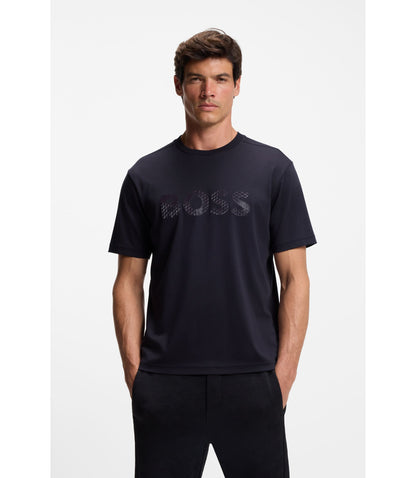 Boss Structured Logo T Shirt In Cotton Jersey Purple