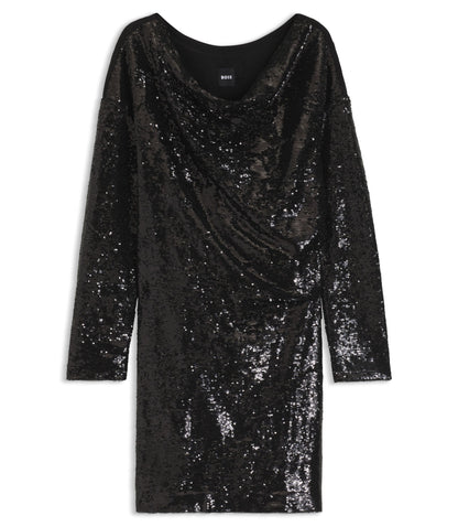 Boss Sequin Dress With Draped Neckline Black Women's