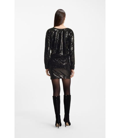 Boss Sequin Dress With Draped Neckline Black Women's