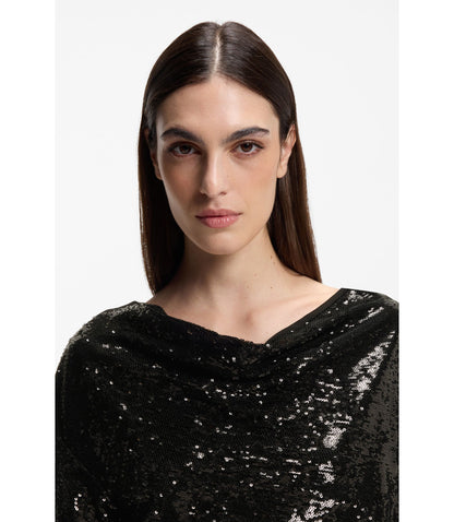 Boss Sequin Dress With Draped Neckline Black Women's