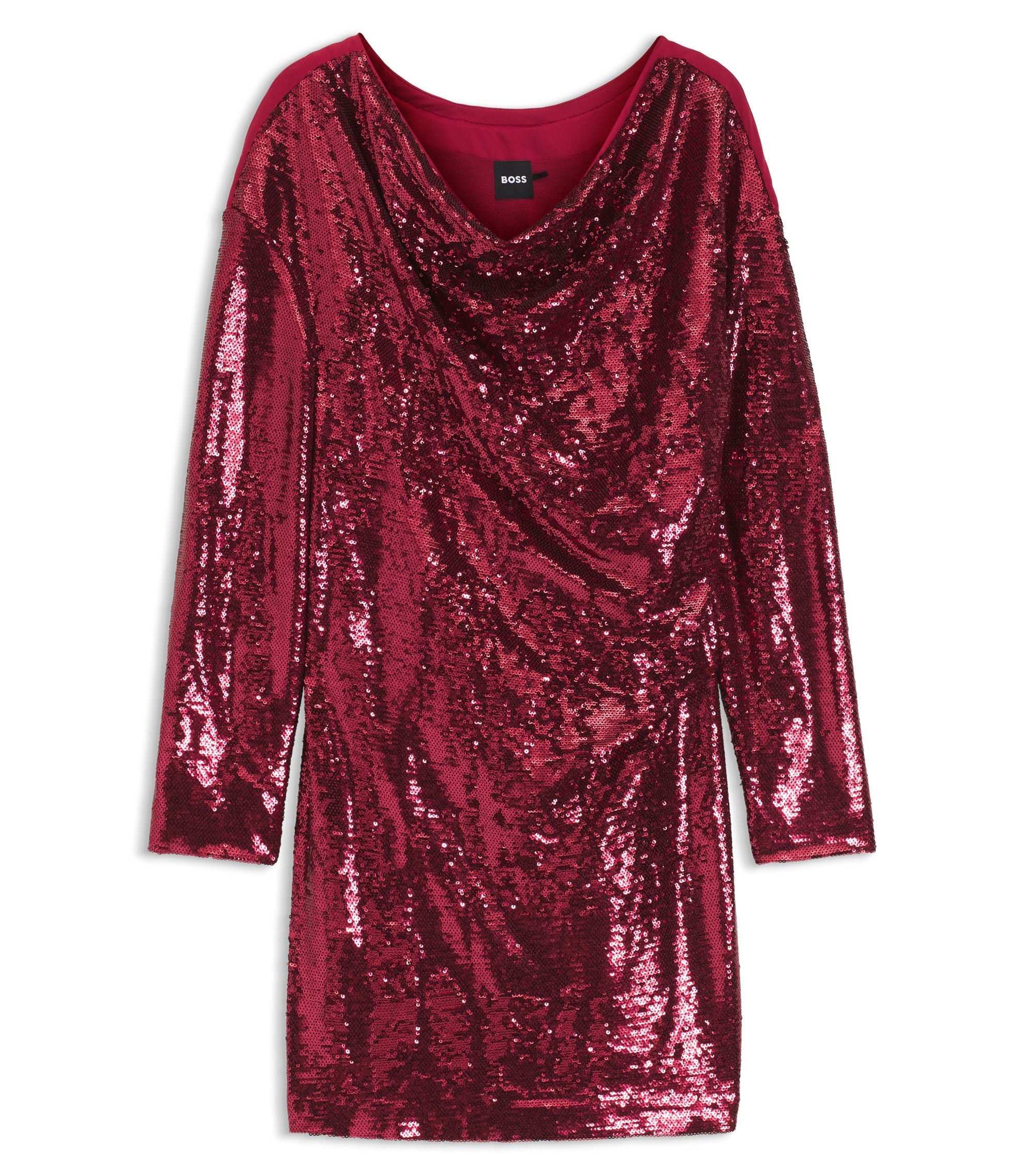 Boss Sequin Dress With Draped Neckline Dark Red Women's