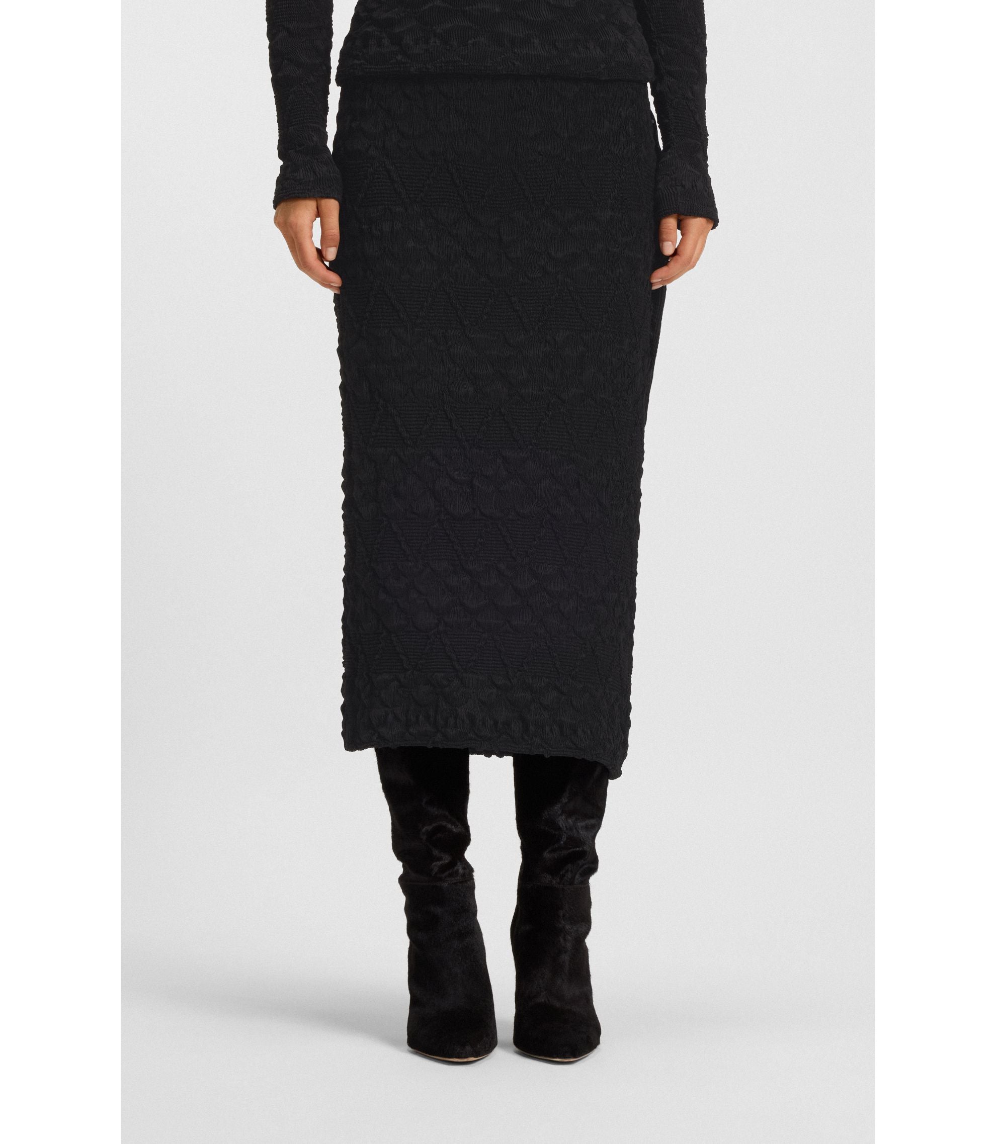 Boss Pencil Skirt With Geometric Pliss Black Women's