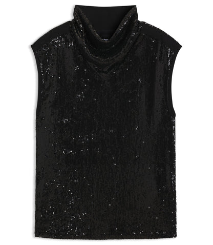 Boss Sequin Top With Draped Funnel Neckline Black Women's
