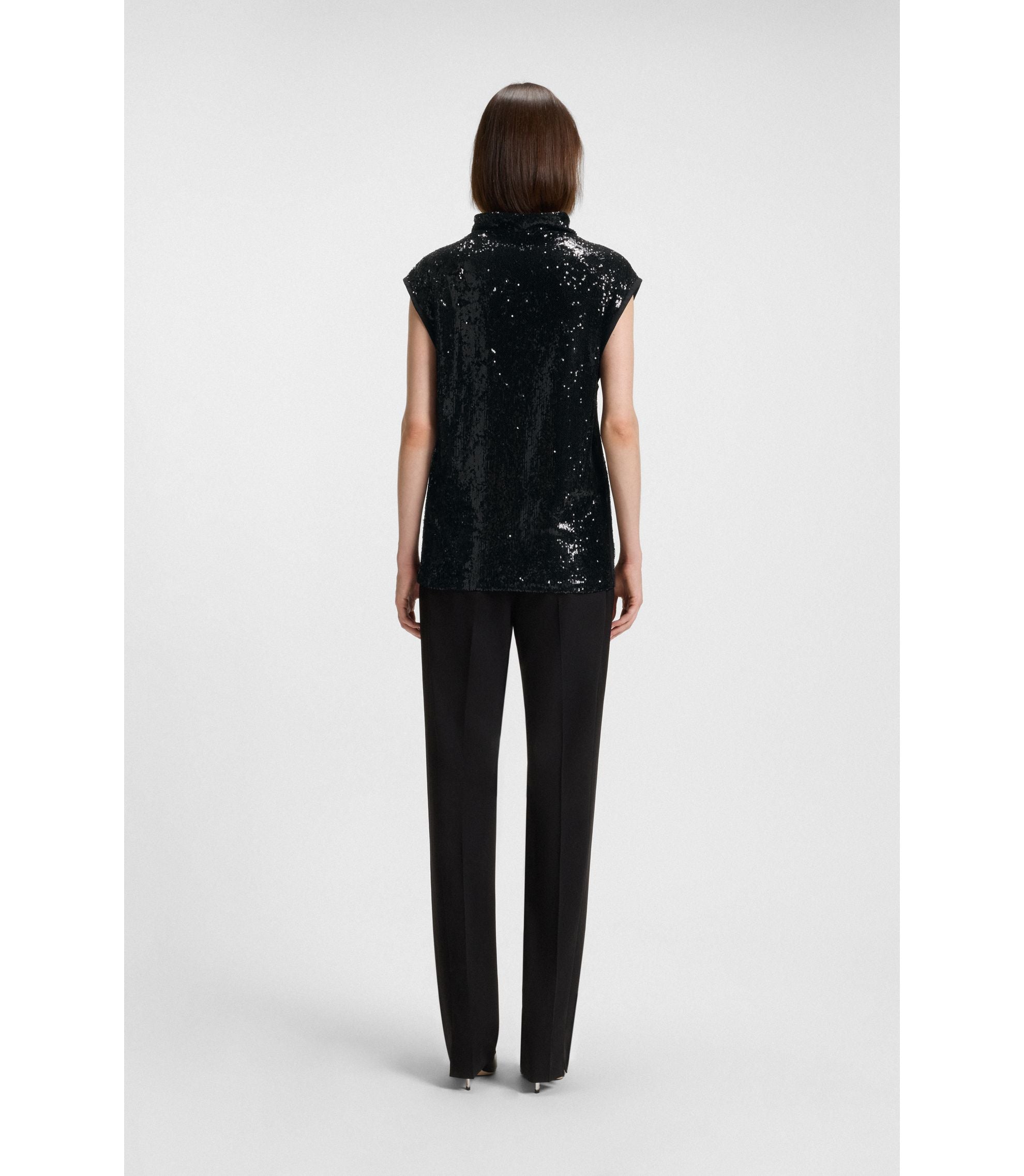 Boss Sequin Top With Draped Funnel Neckline Black Women's