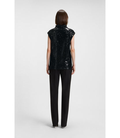 Boss Sequin Top With Draped Funnel Neckline Black Women's