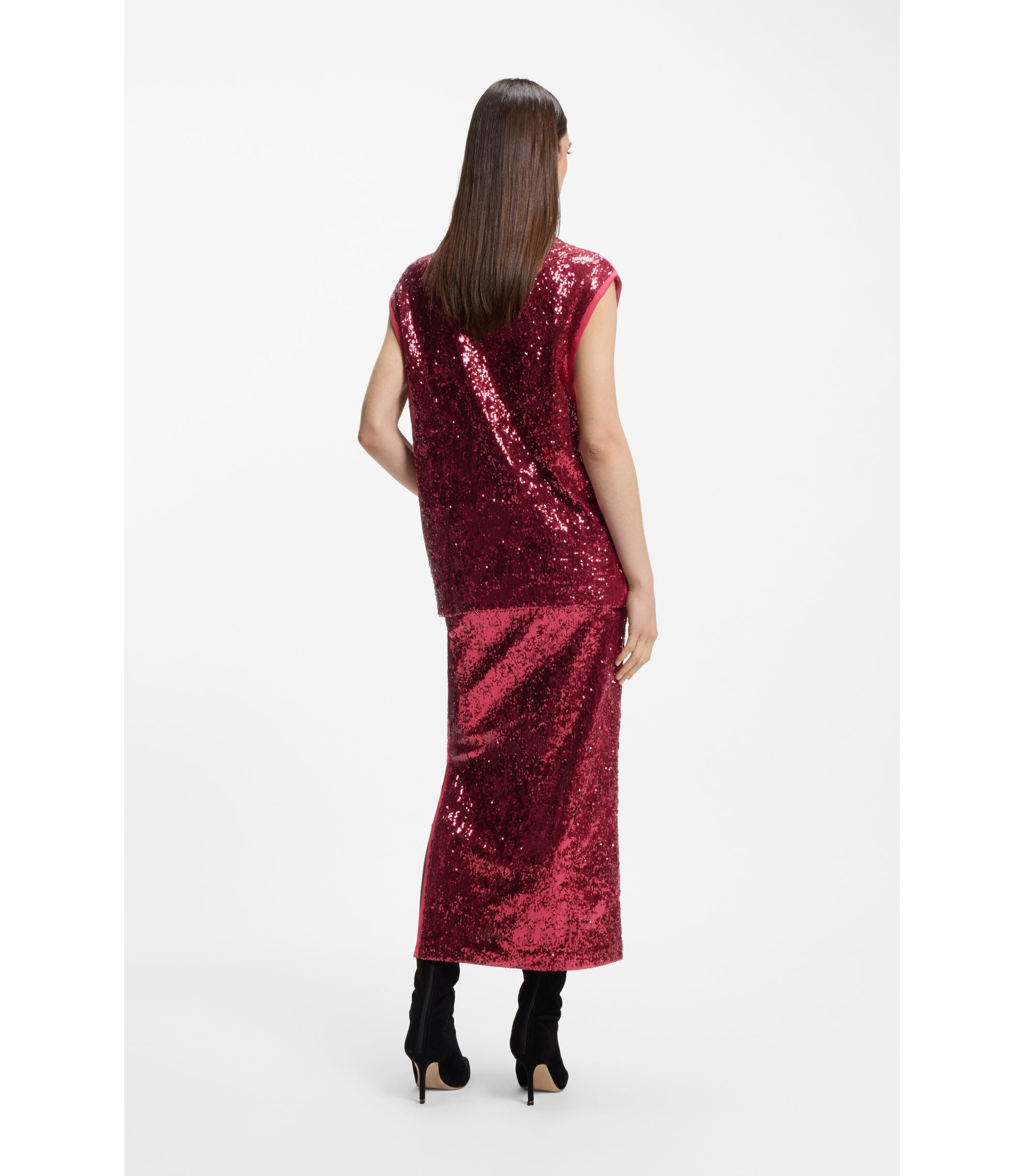 Boss Sequin Top With Draped Funnel Neckline Dark Red Women's