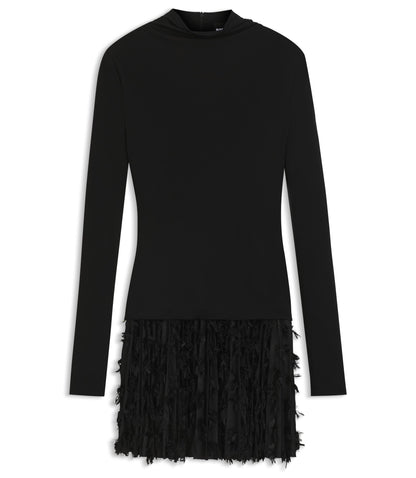 Boss Jersey Dress With Feathered Pliss Pleats Black Women's