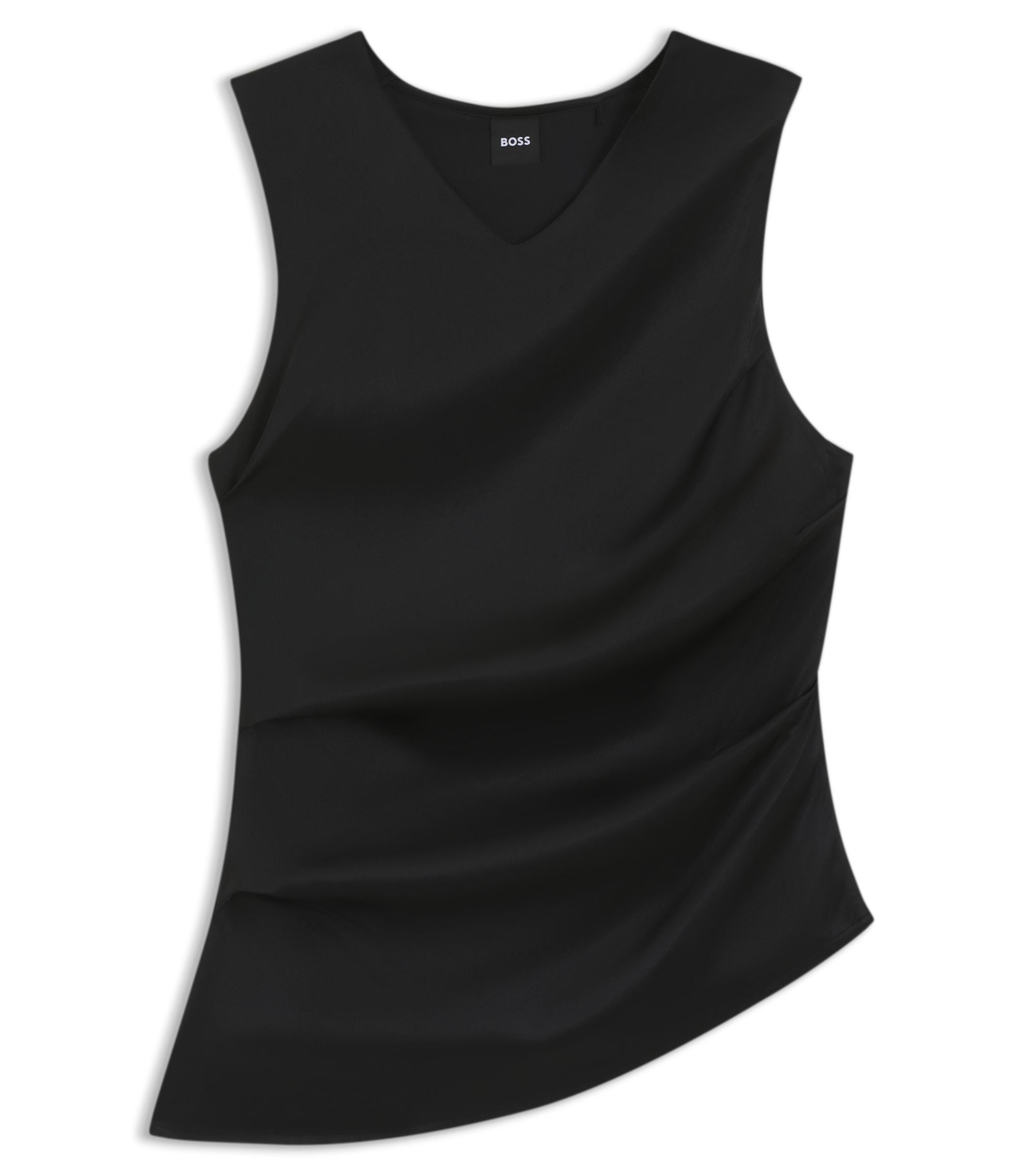 Boss Asymmetric Hem Top With Stretch Silk Front Black Women's