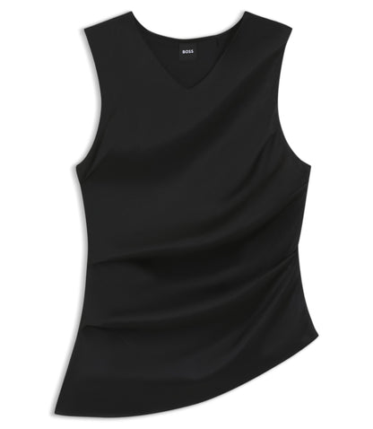 Boss Asymmetric Hem Top With Stretch Silk Front Black Women's