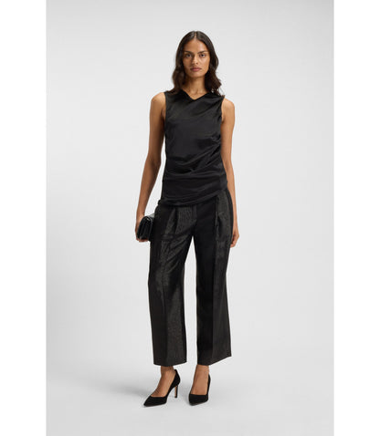 Boss Asymmetric Hem Top With Stretch Silk Front Black Women's