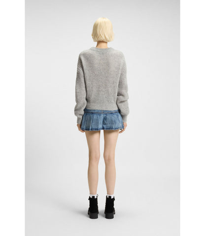 Hugo Knitted Sweater With Happy Hugo Badge Light Grey Women's