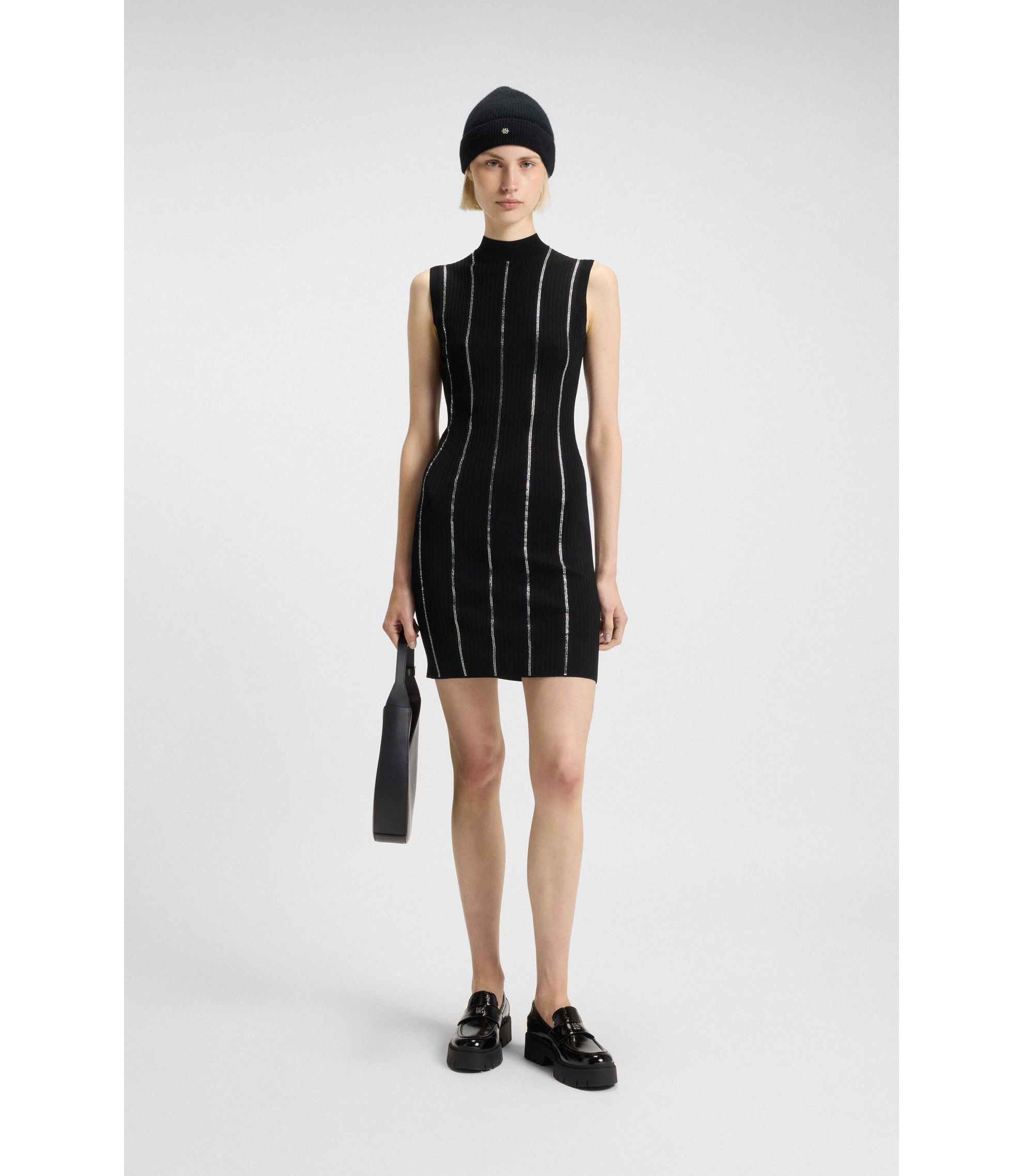 Hugo Bodycon Dress With Rhinestone Stripes Black Women's