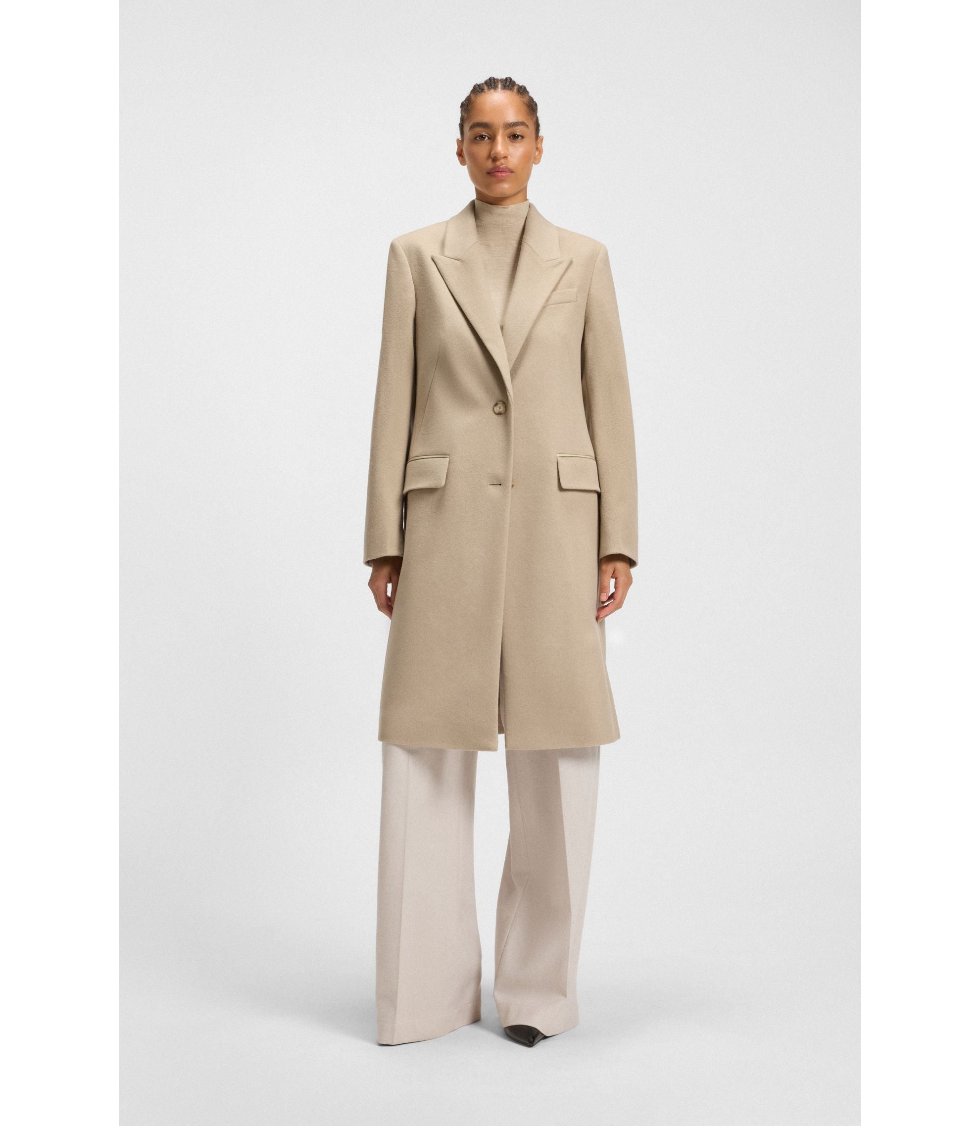 Boss Wool Coat In A Regular Fit Light Beige Women's