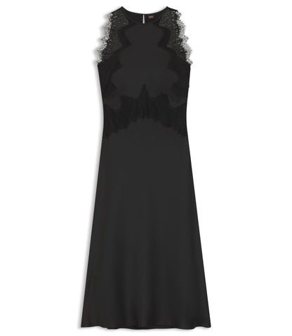 Boss Lace Trim Dress In Seersucker Satin Black Women's