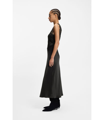 Boss Lace Trim Dress In Seersucker Satin Black Women's