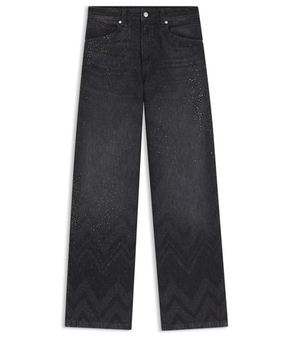 Boss Wide Leg Jeans In Crystal Embellished Denim Black Women's