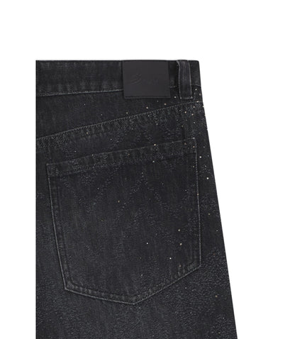 Boss Wide Leg Jeans In Crystal Embellished Denim Black Women's