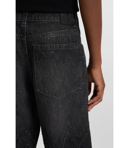 Boss Wide Leg Jeans In Crystal Embellished Denim Black Women's
