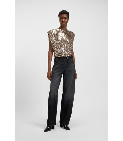 Boss Black Balloon Leg Jeans In Rigid Denim Black Women's