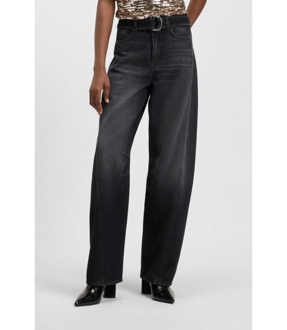 Boss Black Balloon Leg Jeans In Rigid Denim Black Women's