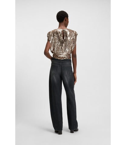 Boss Black Balloon Leg Jeans In Rigid Denim Black Women's